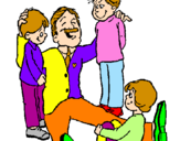 Desenho Papá com os seus 3 filhos pintado por ines