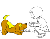 Desenho Menina e cão a brincar pintado por Supergo