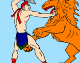Desenho Gladiador contra leão pintado por lucas vinicius machado