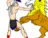 Desenho Gladiador contra leão pintado por tata