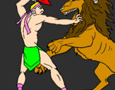 Desenho Gladiador contra leão pintado por gabriele