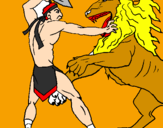 Desenho Gladiador contra leão pintado por gui