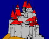Desenho Castelo medieval pintado por bandeira sol nascente