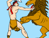 Desenho Gladiador contra leão pintado por ANDREI MELLO