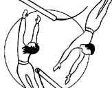Desenho Trapezistas a saltar pintado por Raphaela