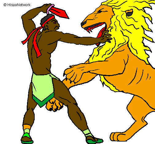 Desenho Gladiador contra leão pintado por Homem & Leão.