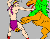 Desenho Gladiador contra leão pintado por welliton roberto