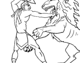 Desenho Gladiador contra leão pintado por vini