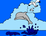Desenho Golfinho e gaviota pintado por gio