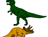 Desenho Tricerátopo e tiranossauro rex pintado por dudu