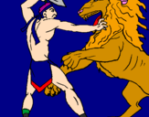 Desenho Gladiador contra leão pintado por ana