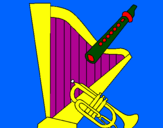 Desenho Harpa, flauta e trompeta pintado por wilhan