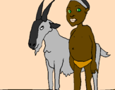 Desenho Cabra e criança africana pintado por Cristiana