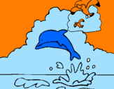Desenho Golfinho e gaviota pintado por matheus