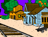 Desenho Estação de comboio pintado por catarina