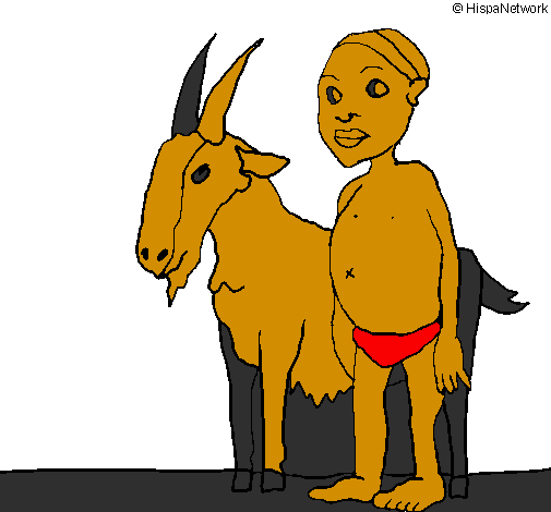 Desenho Cabra e criança africana pintado por daniel