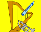 Desenho Harpa, flauta e trompeta pintado por Gabriel    V.