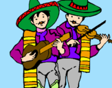 Desenho Mariachis pintado por os mexicanos