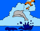 Desenho Golfinho e gaviota pintado por caique araujo 