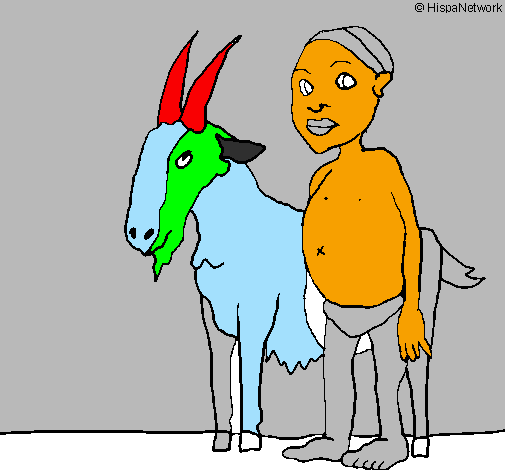 Desenho Cabra e criança africana pintado por gui