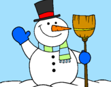 Desenho boneco de neve com vassoura pintado por arielly