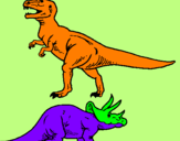 Desenho Tricerátopo e tiranossauro rex pintado por DINOSSAUROS