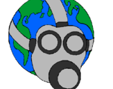 Desenho Terra com máscara de gás pintado por kaike