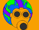 Desenho Terra com máscara de gás pintado por iasmin
