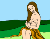 Desenho Mãe e filho  pintado por eva mariana