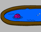 Desenho Bola na piscina pintado por muitos