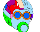Desenho Terra com máscara de gás pintado por ruben