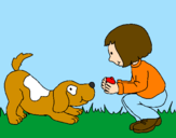 Desenho Menina e cão a brincar pintado por claudia