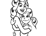 Desenho Mãe e filha abraçaram pintado por juliane