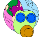 Desenho Terra com máscara de gás pintado por jose