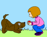 Desenho Menina e cão a brincar pintado por michelle
