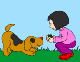 Desenho Menina e cão a brincar pintado por ana  luiza