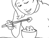 Desenho A comer arroz pintado por lauramenezes