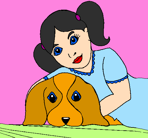 Desenho Menina a abraçar o seu cão pintado por MULHER  JUNTOS CACHORRO