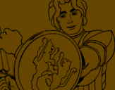 Desenho Cavaleiro com escudo de leão pintado por corno de chivre murcho