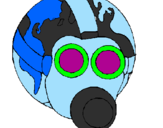 Desenho Terra com máscara de gás pintado por francisco