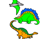 Desenho Três classes de dinossauros pintado por breno