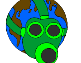 Desenho Terra com máscara de gás pintado por terra em perigo