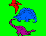 Desenho Três classes de dinossauros pintado por breno