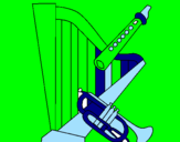 Desenho Harpa, flauta e trompeta pintado por matheus w