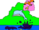 Desenho Golfinho e gaviota pintado por Márcia