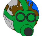 Desenho Terra com máscara de gás pintado por idrow