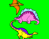 Desenho Três classes de dinossauros pintado por João Gabriel