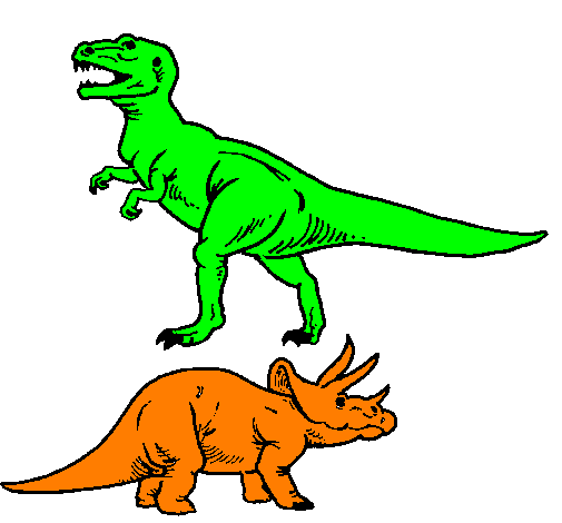 Desenho Tricerátopo e tiranossauro rex pintado por matheus