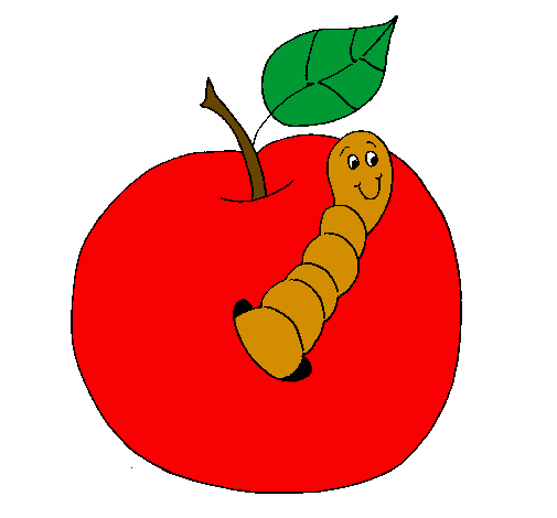 Desenho Maçã com lagarto pintado por mação com bicho