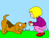 Desenho Menina e cão a brincar pintado por bruno